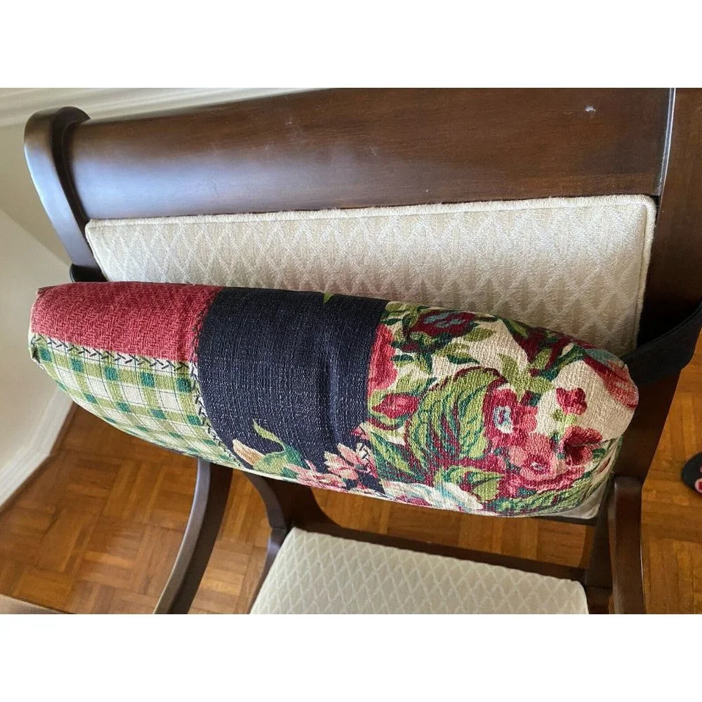 Vintage Lumbar Pillow Hook and Loop Back Strap Floral Patchwork Fabric 16